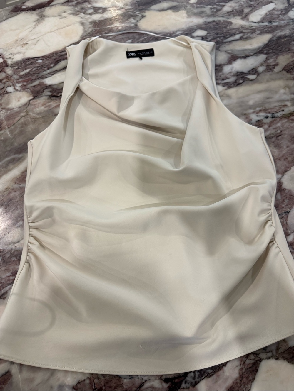 Zara Cream Draped Neck Sleeveless Camisole